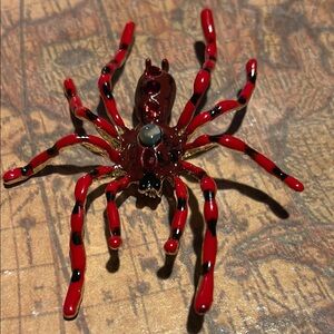 Oversized Red and Black Enamel Spider Brooch
